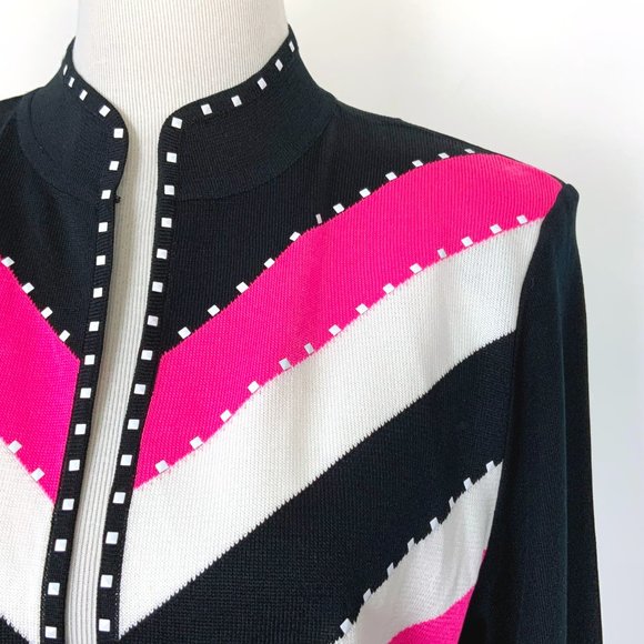 Ming Wang Open Front Knit Cardigan Career Black White Pink Medium - Picture 6 of 16